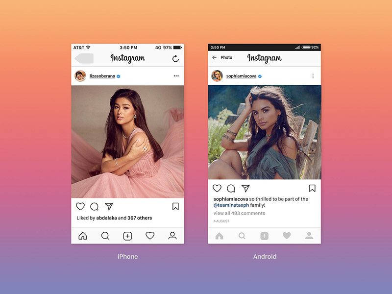 Free Instagram Ui Feed Screen Mockup PSD Template 2017 by Zee Que