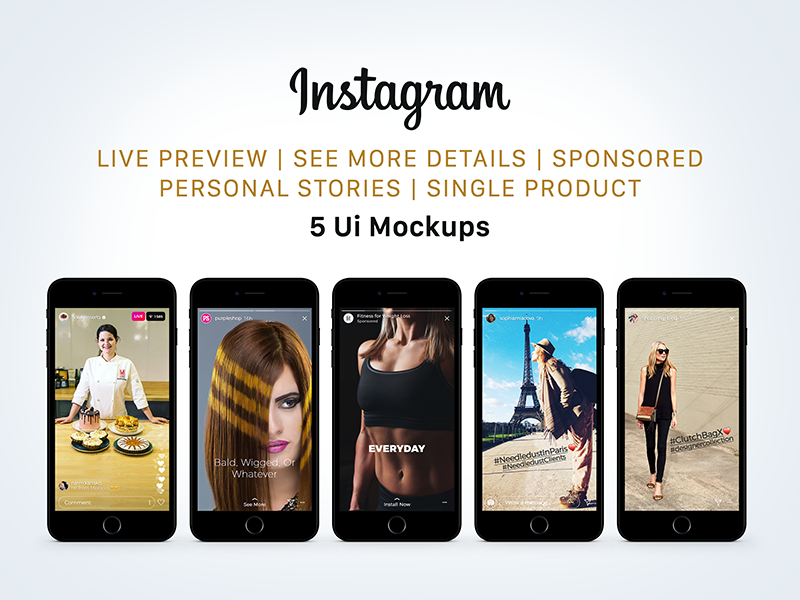 Download Free Instagram Sponsored, Live & Status Stories UI Mockup ...