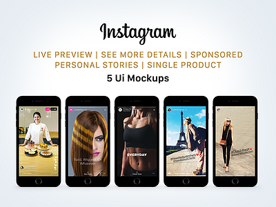 Free Instagram Sponsored, Live & Status Stories UI Mockup PSD