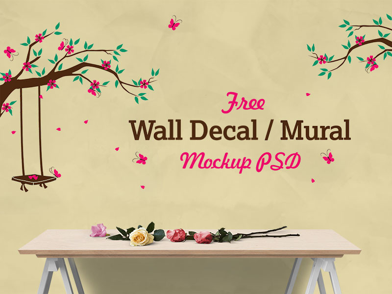 Download Free Vinyl Wall Decal / Mural Sticker Mockup PSD by Zee Que | Designbolts on Dribbble