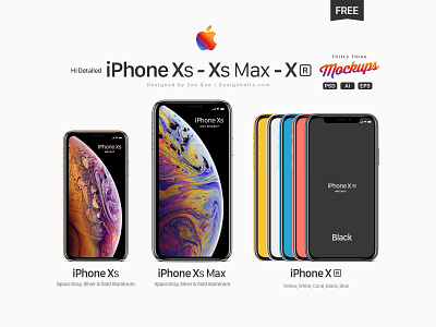 Free Apple iPhone Xs, Xs Max, Xr Mockup PSD, Ai  & EPS