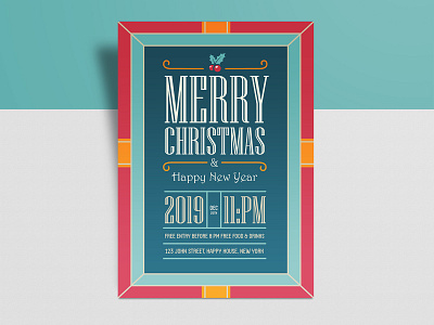 Free Vintage Christmas & New Year 2019 Flyer Design Template christmas flyer flyer flyer design flyer design template freebie happy new year flyer