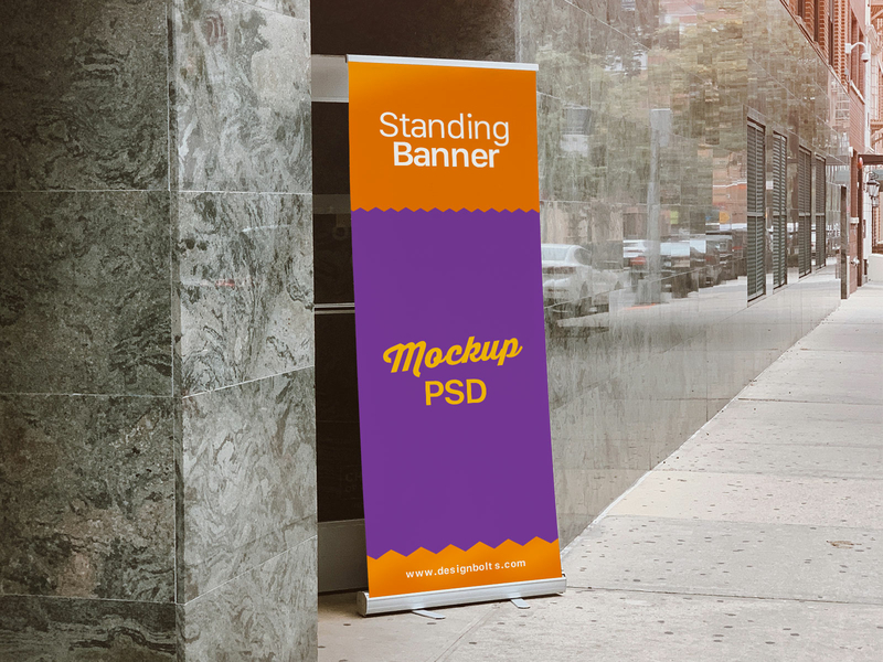 Download Free Outdoor Advertising Standing Banner on Road Mockup ...