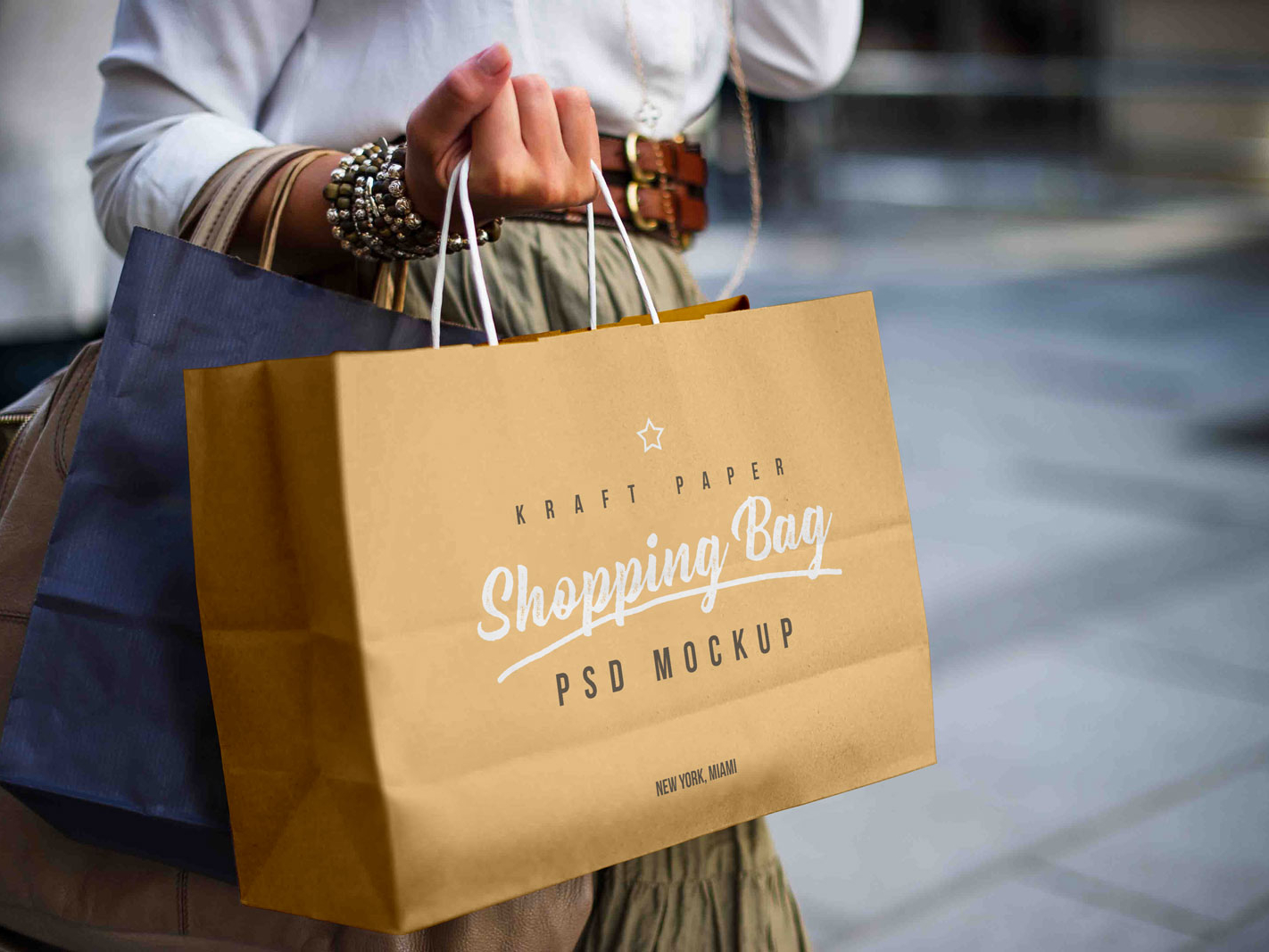 Download Free Female Holding Kraft Paper Shopping Bag Mockup PSD by ...