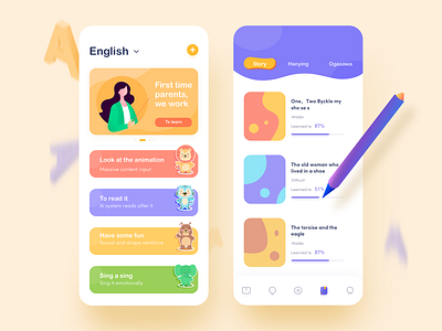 Children's language learning,New Zealand cooperative project design illustration mobile ui 插图 移动 设计