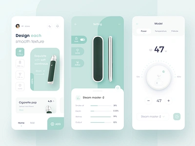 E-cigarette bluetooth temperature control application design illustration mobile ui ux 插图