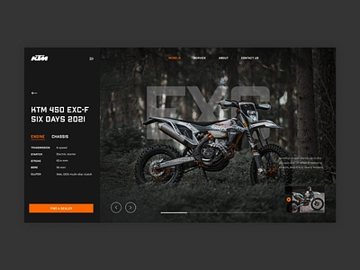 KTM EXC Web UI Concept bike dark design ktm landing layout moto motocross motor motorbike motorbikes motorcycle page ui uiux ux web webdesign website