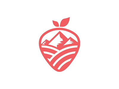 Strawberry field icon logo mark mountains red strawberry