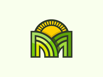 M Field field green icon identity letter logo m sun symbol yellow