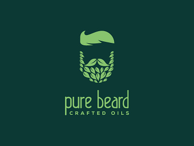 Pure Beard beard crafted green hipster identity leaf logo moustache mustace oil organic symbol