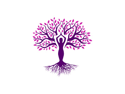 Yoga Tree feminine growing logo purple relax tree woman yoga