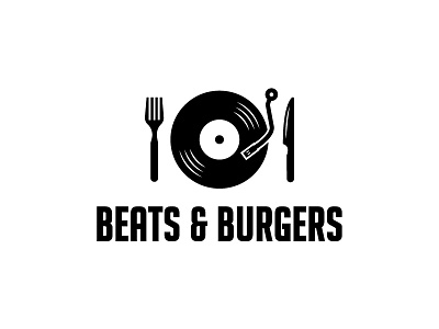 Beats & Burgers beat beats black and white burger dj food fork identity knife logo restaurant turntable