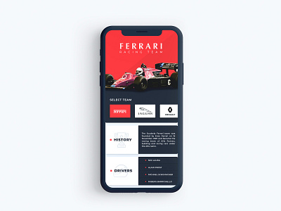 Ferrari / App UI app application car design ferrari icon layout race racing red typography ui ux vector wireframe