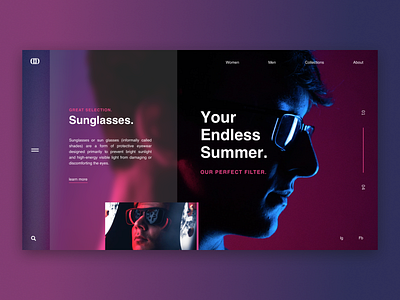 Sunglasses / Web UI app application design icon layout letter neon one page sunglasses typography ui ux vector web webdesign website