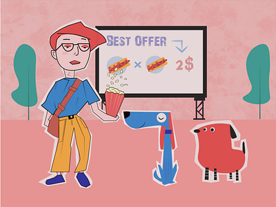 Boy with dogs design flat illustration vector web дизайн ілюстрація