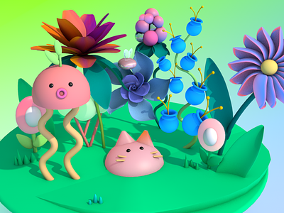 Forest flowers 3d animation design illustration ілюстрація