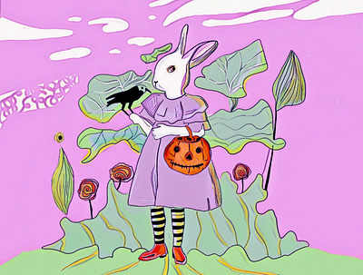 rabbit on Halloween design flat illustration vector web дизайн ілюстрація