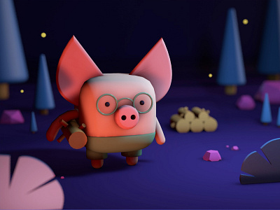 Lumberjack Pig 3d 3d art c4d character character design cinema4d fun illustration night pig trees vibrant woods