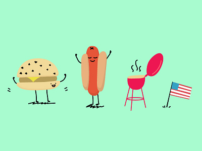 Happy Memorial Day 2016 america bbq burger character hamburger hot dog illustration memorial day
