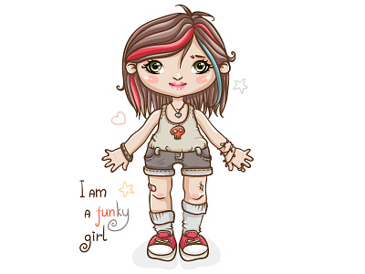 Funky Girl cute doodle funky girl hipster illustration punk