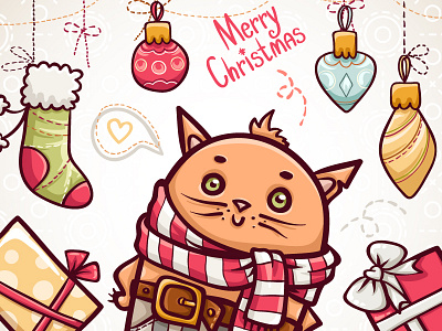 Christmas kitty art card cat christmas greeting holiday illustration merry christmas