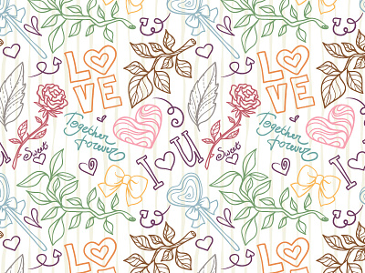 Romantic pattern background doodle elements floral flower heart leaves love pattern romantic summer wallpaper