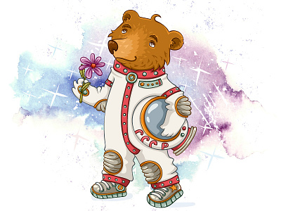 Cosmos Bear art astronaut bear cartoon character cosmos cute illustration space stars universe watercolor