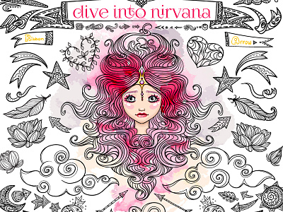 Dive into Nirvana art character doodle face girl hand drawn illustration illustrator line