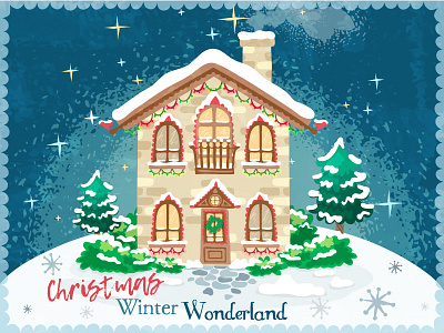 Winter Wonderland art christmas holiday house illustration snow vector winter wonderland