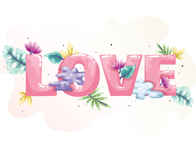 Love cartoon doodle flat flowers illustration letters logotype love romantic shiny tropical