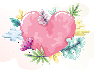 Heart art cartoon cute doodle flat flowers heart illustration logo love romantic shiny tropical vector