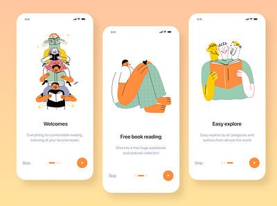 Audiobooks onboarding app branding design illustration logo typography ui ux vector website