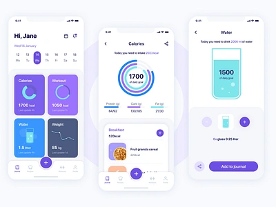 Calory Guard - calories and fitness tracker app redesign app branding design illustration logo typography ui ux vector website