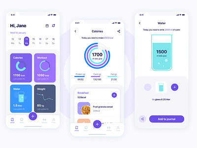 Calory Guard - calories and fitness tracker app redesign app branding design illustration logo typography ui ux vector website