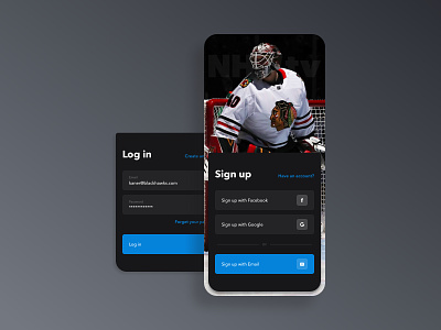 UI 001 - Sign Up 001 app app design card challenge daily dailyui dailyui 001 dailyuichallenge goalie hockey log in mobile social login ui ux