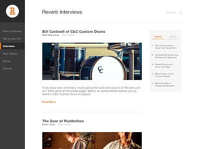 Reverb.com Blog blog flat redesign side nav ui ux