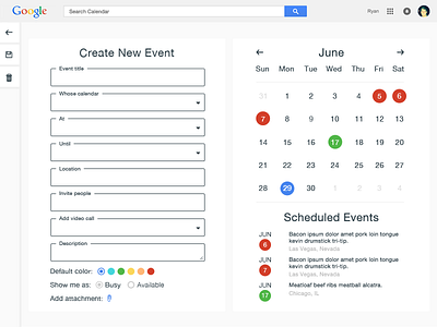 Google Calendar Create Event by Ryan Thies on Dribbble