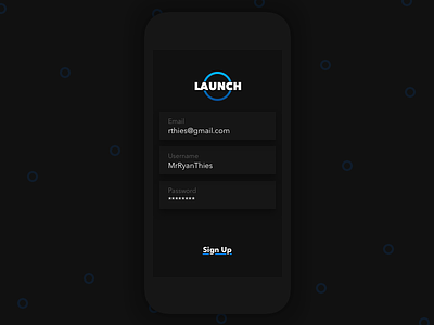 Launch Sign Up dark theme mobile sign up ui ux
