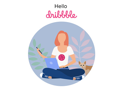 Hello dribble! cat debut designer first post illustration me vector illustration