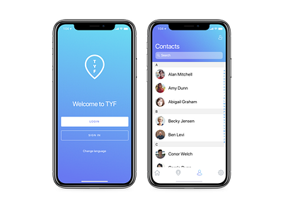 Design for TYF Tracking App android app app design blue clean clean ui ios tracking tracking app white