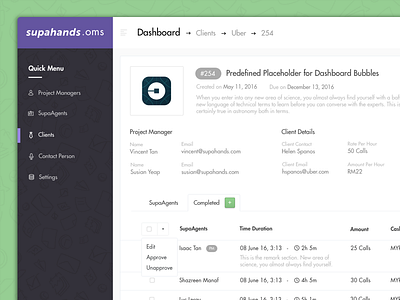 Supahands OMS assistant dashboard design malaysia outsourcing startup supahands virtual
