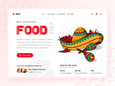 NUT A Food Delivery Landing Page adobe branding chef app design eat eating food food delivery landing page food delivery service landing page landingpage mexican mexican style taco ui ux web landing page website