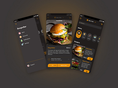 Food Delivery App app burger dark theme eat fast food food ui