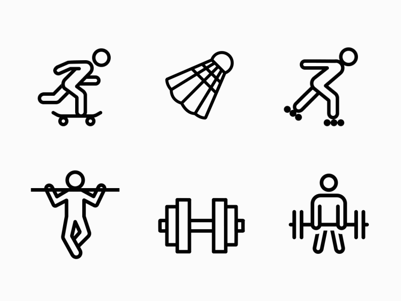 sport animated icons animated animated icon deadlift design dumbbell icon illustration moving people pullup shuttlecock skateboarding skating sport ui ux vector web