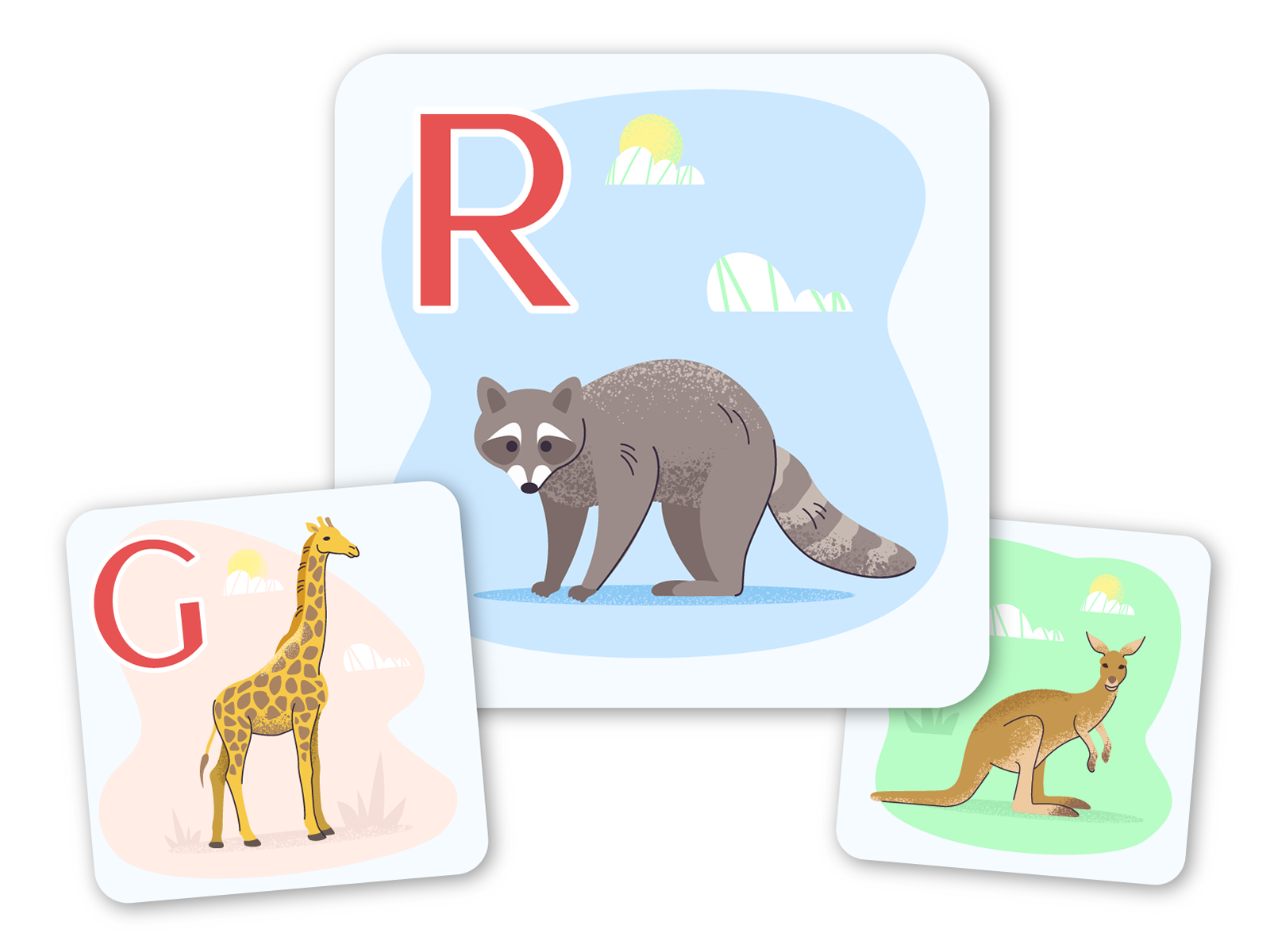 Animal alphabet3 alphabet animals art artwork design free giraffe icon illustration images kangoo raccoon ui ux vector web