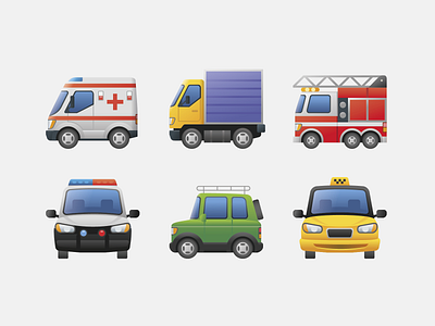 Emoji transport 2 ambulance delivery truck design emoji fire truck icon illustration police car suv taxi transport ui vector web