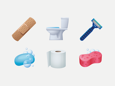 Emoji hygiene blade design emoji hygiene icon illustration patch soap sponge toilet toilet paper ui ux vector web