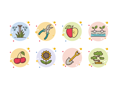 bubbles gardening apple cherry design flower fruits gardening growing hydroponics icon irrigation plants summer tools ui ux vector vegetables watering web