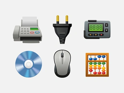 Emoji objects abacus cd design digital disc dvd emoji fax icon illustration mouse pager plug ui ux vector web