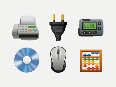 Emoji objects abacus cd design digital disc dvd emoji fax icon illustration mouse pager plug ui ux vector web